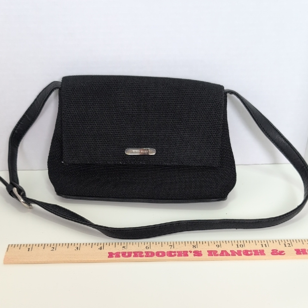 Elegant Black Cloth And Leather Small Shoulder Bag